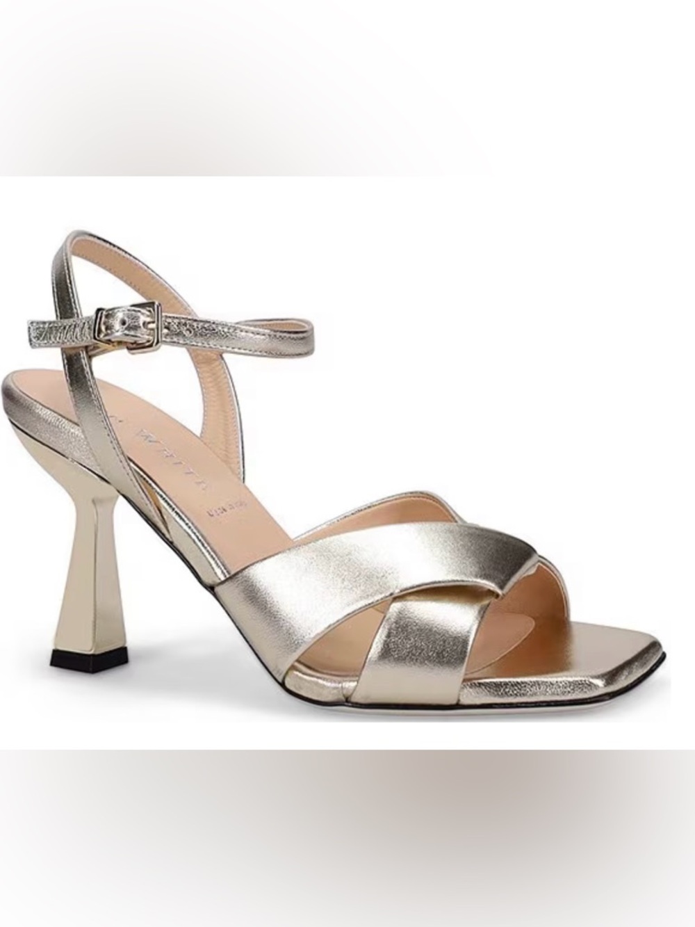 Ron White Ainsley Metallic Platino gold Leather Strappy Dress Sandals  heels NEW